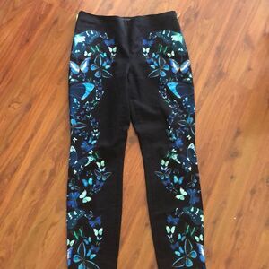 Ted Baker London Black Pants with Blue and Green Butterfly Design